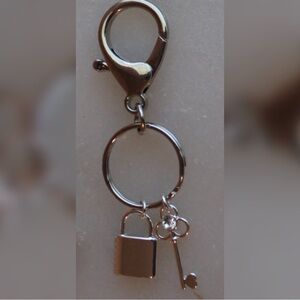 Silver Rhinestone Lock & Key Keychain Bag Charm with Keyring